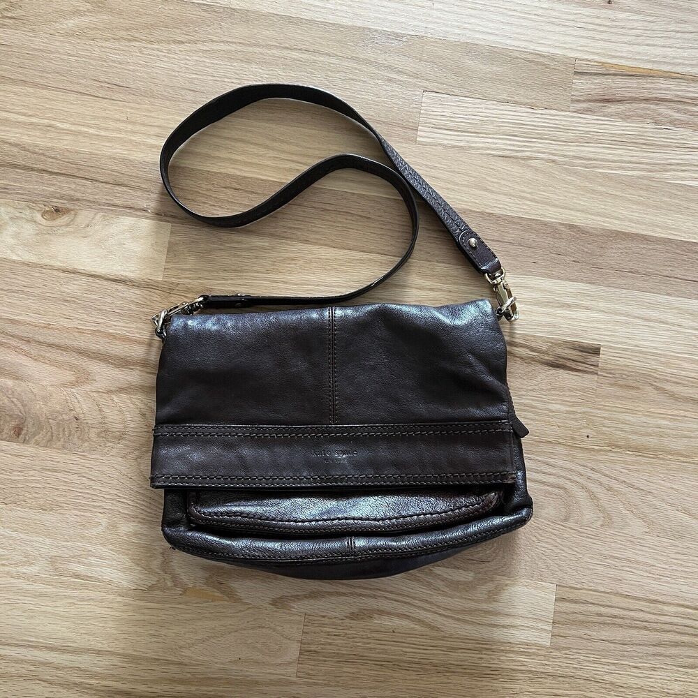 Kate Spade‎ New York brown Glazed Leather messenger bag crossover laptop purse